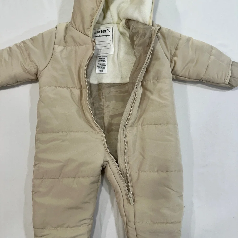 Carter's Hooded Puffer Pram Suit Unisex‎ 9-12M Tan Fleece Lined | Winterwear